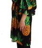 Dolce & Gabbana Black Ananas Print Wrap Stretch Silk Dress