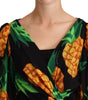 Dolce & Gabbana Black Ananas Print Wrap Stretch Silk Dress