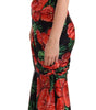 Dolce & Gabbana Black Shiny Silk Floral Print Draped Dress