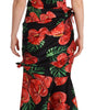 Dolce & Gabbana Black Shiny Silk Floral Print Draped Dress