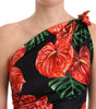 Dolce & Gabbana Black Shiny Silk Floral Print Draped Dress