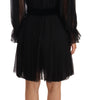 Dolce & Gabbana Black Mesh Pleated Mini Silk Stretch Dress