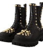 Dolce & Gabbana Black Leather Studded Combat Boots