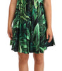 Dolce & Gabbana Green Leaves Print Cotton Flared Mini Dress