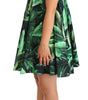 Dolce & Gabbana Green Leaves Print Cotton Flared Mini Dress