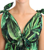 Dolce & Gabbana Green Leaves Print Cotton Flared Mini Dress