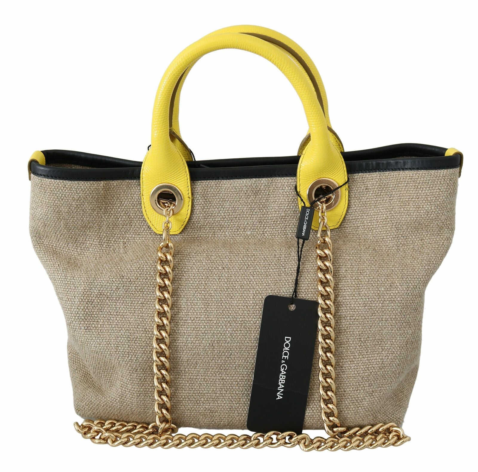 Sac cabas Dolce &amp; Gabbana en lin et veau beige avec chaîne dorée