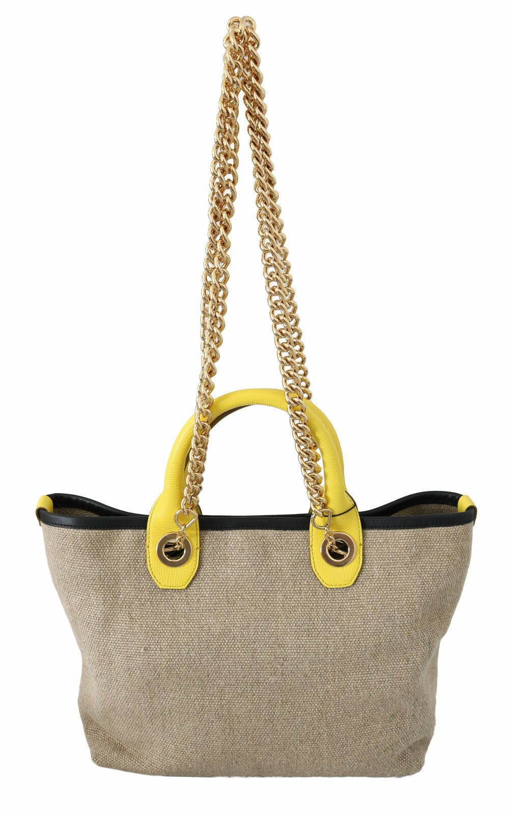 Sac cabas Dolce &amp; Gabbana en lin et veau beige avec chaîne dorée