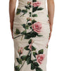 Dolce & Gabbana White Roses Print Stretch Silk Pleated Dress
