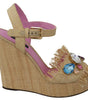 Dolce & Gabbana Beige Rhinestones Wedge Heel Sandals Shoes