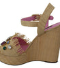 Dolce & Gabbana Beige Rhinestones Wedge Heel Sandals Shoes