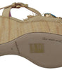 Dolce & Gabbana Beige Rhinestones Wedge Heel Sandals Shoes