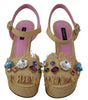 Dolce & Gabbana Beige Rhinestones Wedge Heel Sandals Shoes