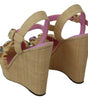 Dolce & Gabbana Beige Rhinestones Wedge Heel Sandals Shoes