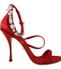 Dolce & Gabbana Red Satin Crystals Sandals Keira Heels Shoes