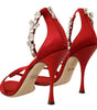 Dolce & Gabbana Red Satin Crystals Sandals Keira Heels Shoes