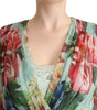 Dolce & Gabbana Green Floral Long Sleeves V-neck Midi Dress