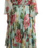 Dolce & Gabbana Green Floral Long Sleeves V-neck Midi Dress