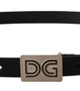Dolce & Gabbana Black Leather Silver DG Logo Buckle Belt