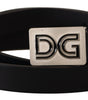 Dolce & Gabbana Black Leather Silver DG Logo Buckle Belt