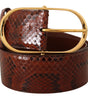 Dolce & Gabbana Brown Exotic Leather Gold Oval Buckle Belt