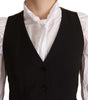 Dolce & Gabbana Black Button Down Sleeveless Vest Polyester Top