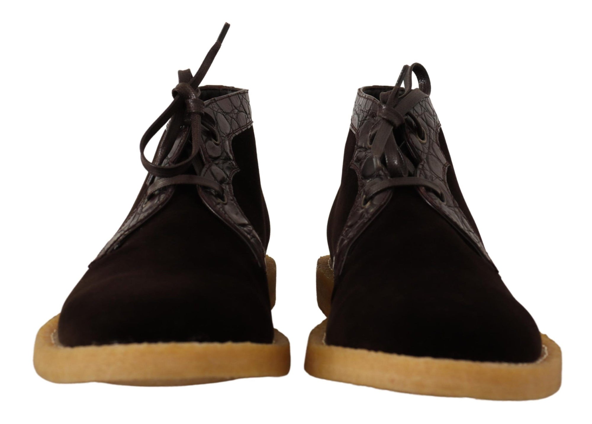 Dolce & Gabbana Brown Velvet Exotic Leather Boots