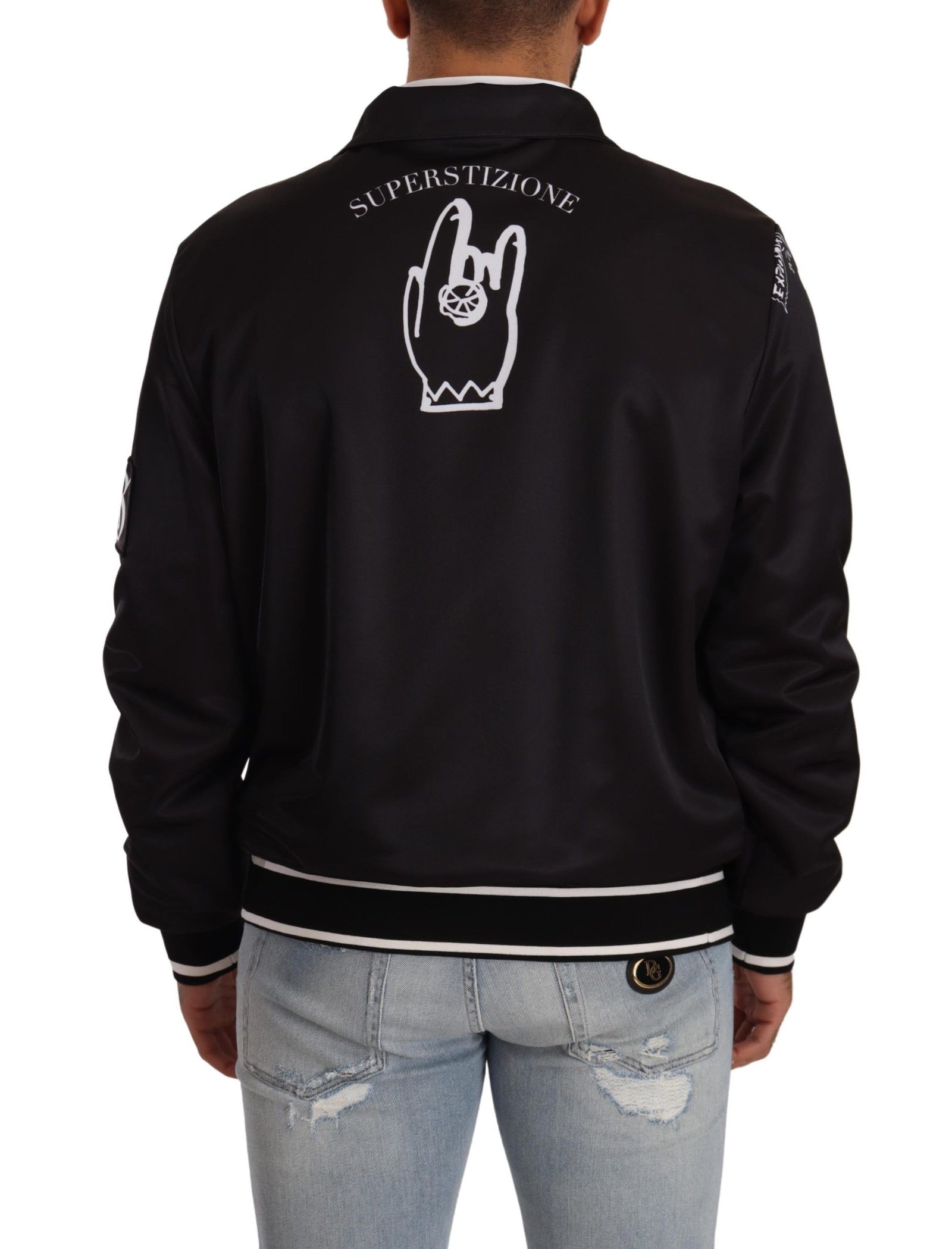 Dolce & Gabbana Black Logo Zipper Superstizione Sweater