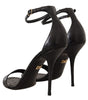 Dolce & Gabbana Black Ostrich Ankle Strap Heels Sandals Shoes