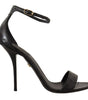Dolce & Gabbana Black Ostrich Ankle Strap Heels Sandals Shoes