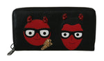 Portefeuille continental en cuir noir et rouge Dolce & Gabbana Chic