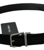 Dolce & Gabbana Black Velvet Leather Silver Buckle Belt