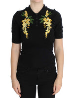 Dolce &amp; Gabbana Élégant haut polo en soie noire à fleurs