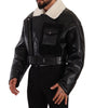 Dolce & Gabbana Black Leather Shearling Biker Coat Jacket