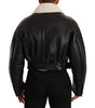Dolce & Gabbana Black Leather Shearling Biker Coat Jacket