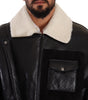 Dolce & Gabbana Black Leather Shearling Biker Coat Jacket