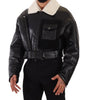Dolce & Gabbana Black Leather Shearling Biker Coat Jacket