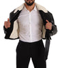 Dolce & Gabbana Black Leather Shearling Biker Coat Jacket