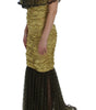 Dolce & Gabbana Yellow Black Floral Lace Ricamo Gown Dress