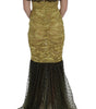 Dolce & Gabbana Yellow Black Floral Lace Ricamo Gown Dress