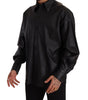 Dolce & Gabbana Black Leather Button Down Men Collared Jacket