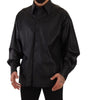 Dolce & Gabbana Black Leather Button Down Men Collared Jacket