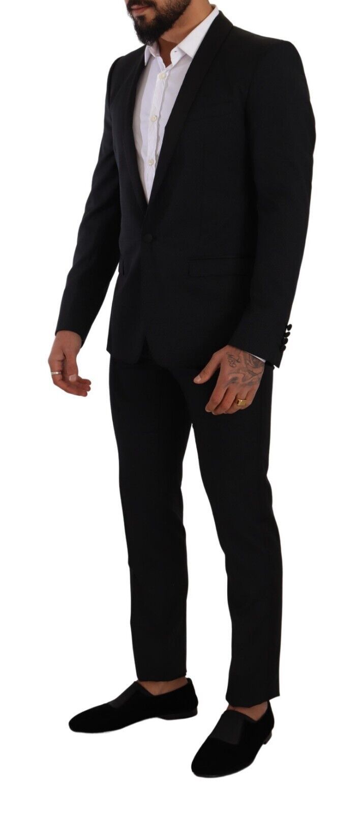 Costume élégant en laine et soie à motifs noirs Dolce &amp; Gabbana