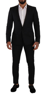 Costume élégant en laine et soie à motifs noirs Dolce &amp; Gabbana