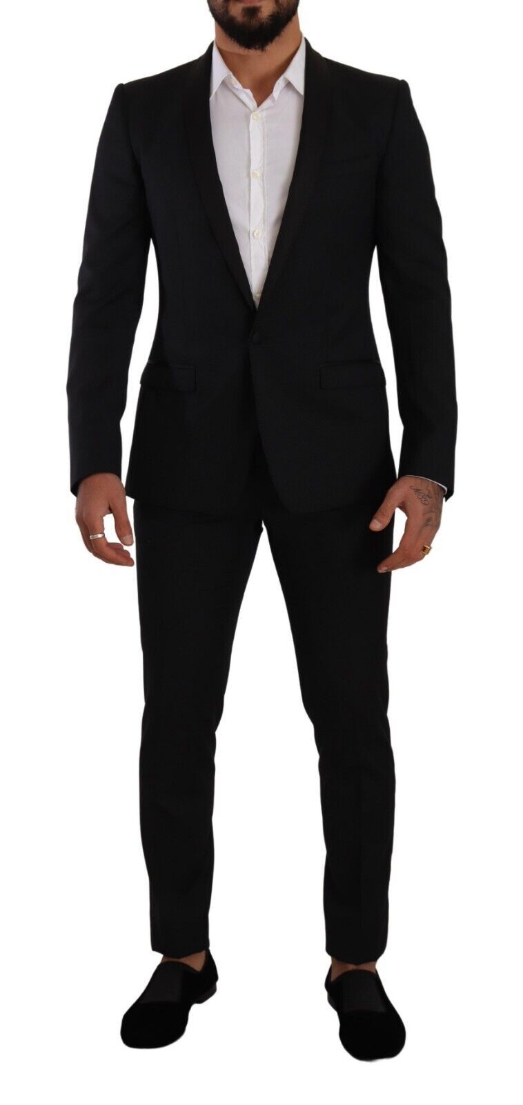 Costume élégant en laine et soie à motifs noirs Dolce &amp; Gabbana