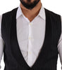 Dolce & Gabbana Black Striped Wool Silk Waistcoat Vest