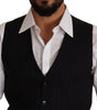 Dolce & Gabbana Blue Striped Wool Stretch Waistcoat Vest