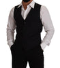 Dolce & Gabbana Blue Striped Wool Stretch Waistcoat Vest