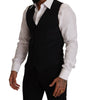 Dolce & Gabbana Blue Striped Wool Stretch Waistcoat Vest