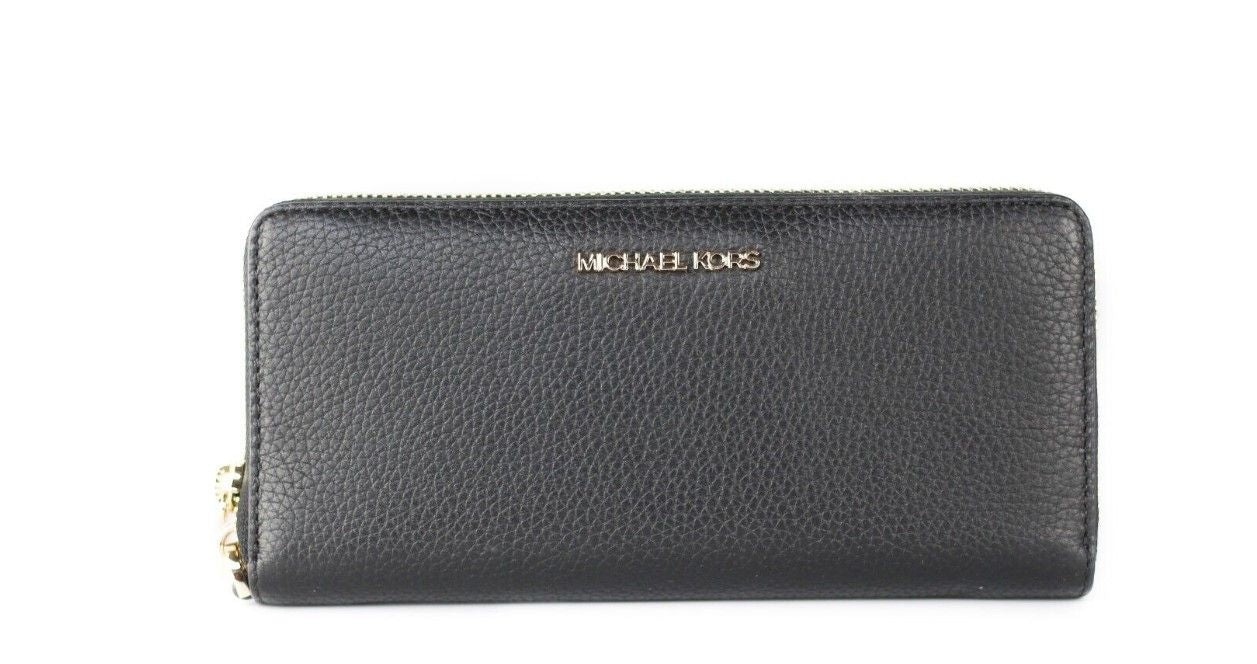 Portefeuille continental Michael Kors Jet Set Travel grand format en cuir galet noir